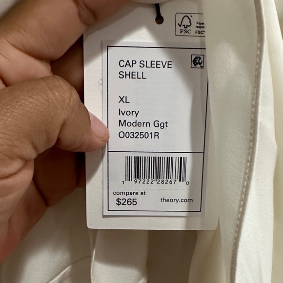 Theory Cream Women's Blouse IVORY  CAP SLEEVE SHELL XL - Picture 4 of 10